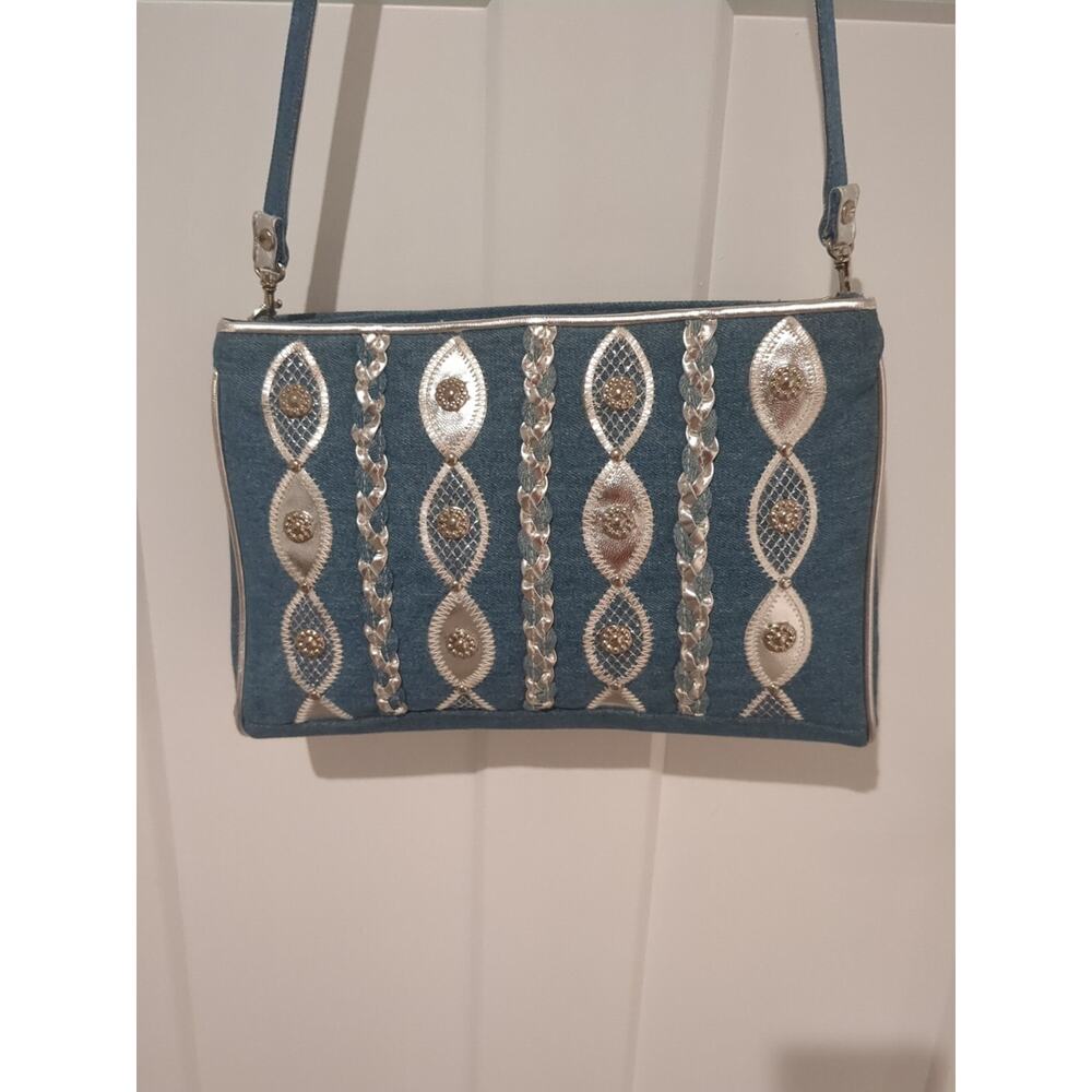 Vintage Warren Reed Denim Purse Silver Embellished Shoulder Bag Western Retro